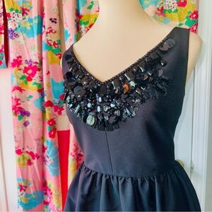 kate spade Black Beaded V-Neck Mini Dress